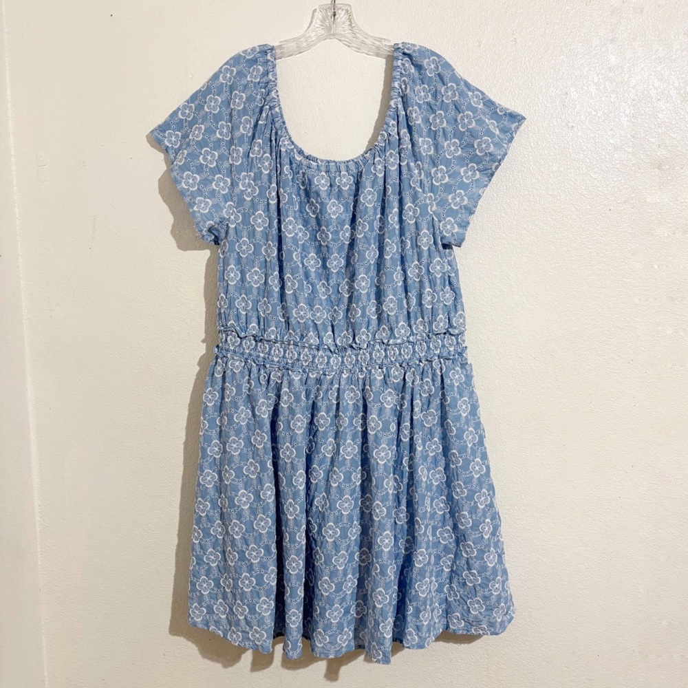 Boden Scoop Neck‎ Embroidered Mini Dress in Blue & White Floral